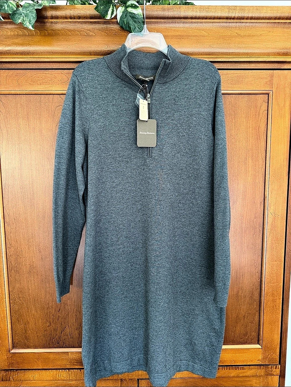 Tommy Bahama Gray Quarter Zip Sweater Dress XL NWT